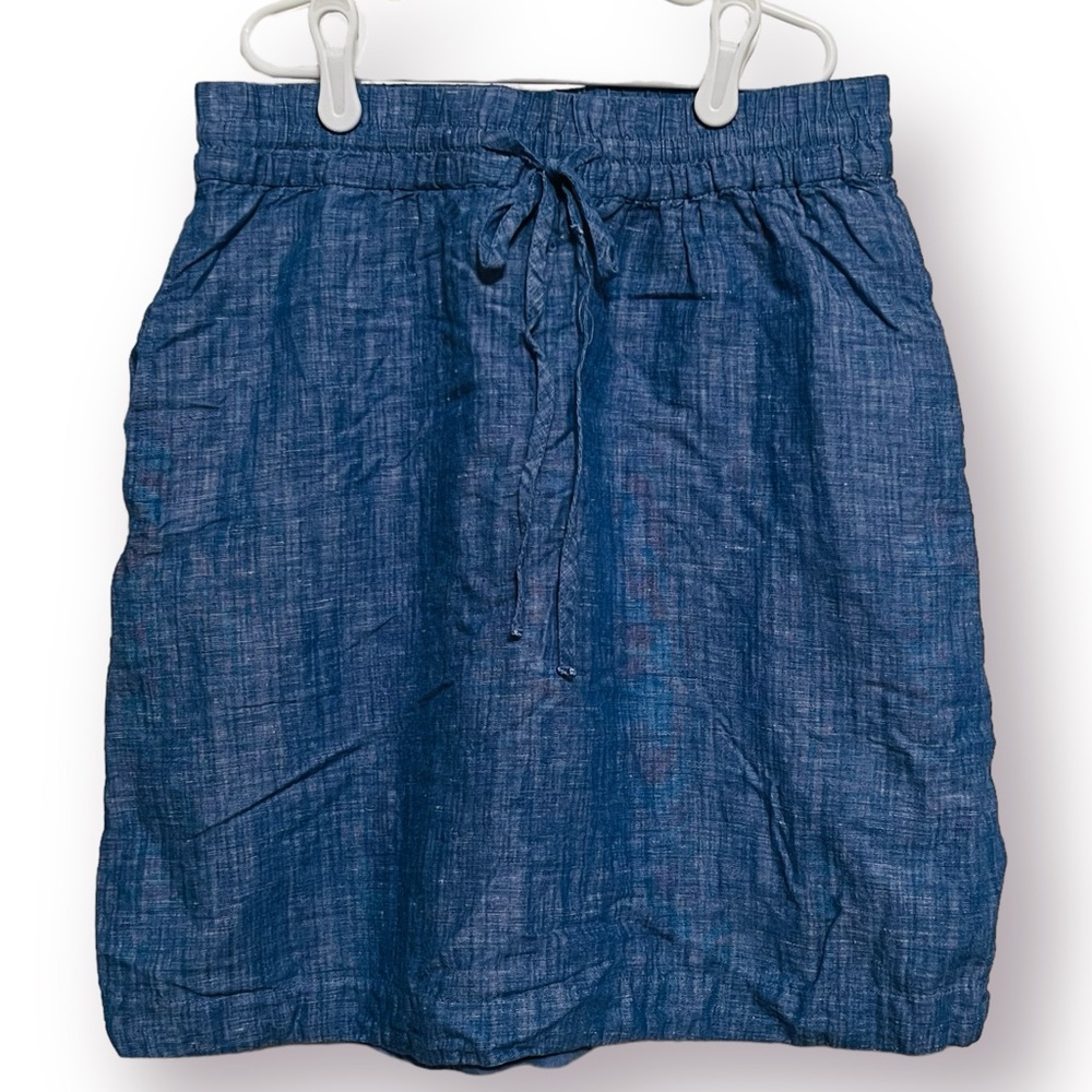 Talbots Linen Blend Lined Skirt Blue Pockets Drawstring Waist Athleisure Lounge